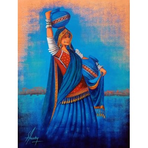 S. A. Noory, 18 x 24 Inch, Acrylic on Canvas, Figurative Painting, AC-SAN-218